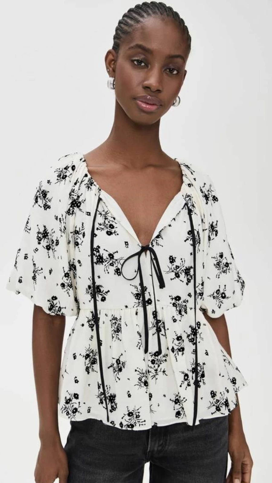 English Factory Women's Floral Print Puff Sleeve Blouse Vintage Style Tops