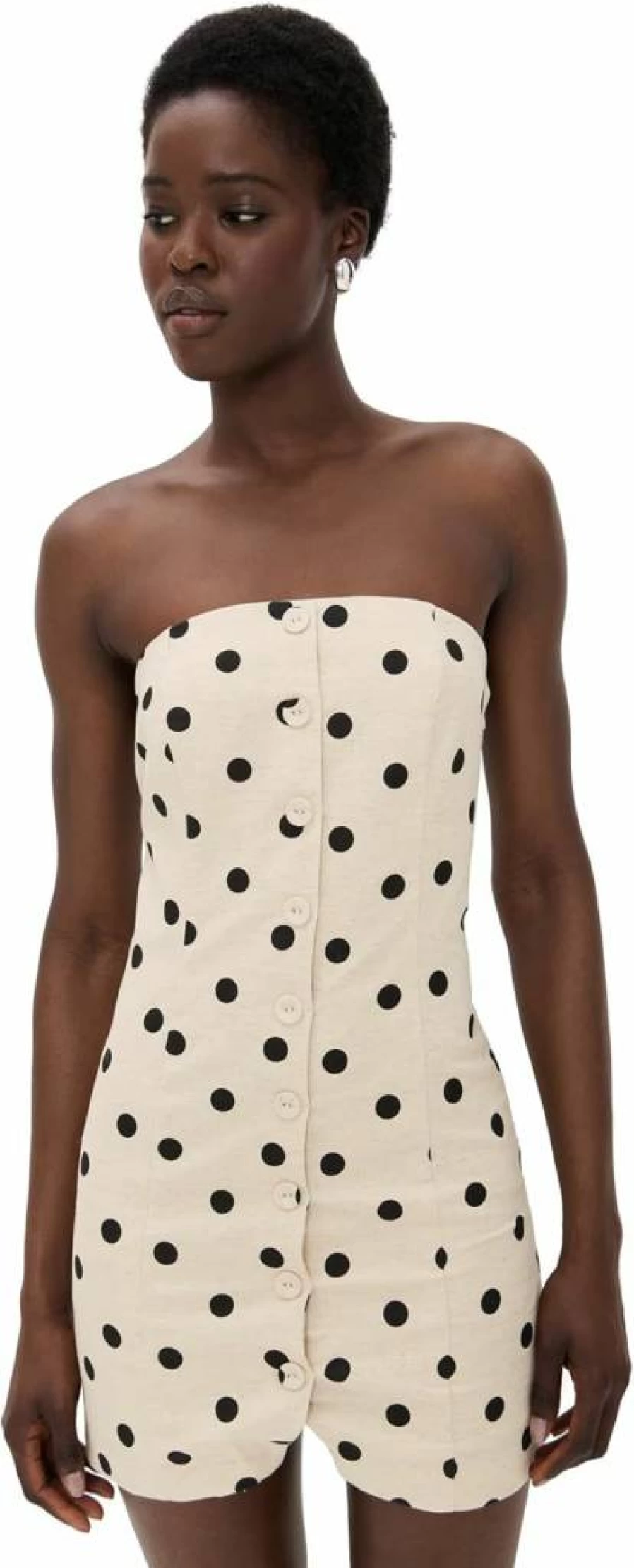 Endless Rose Women's Floral Linen Strapless Midi Dress with Polka Dot Print