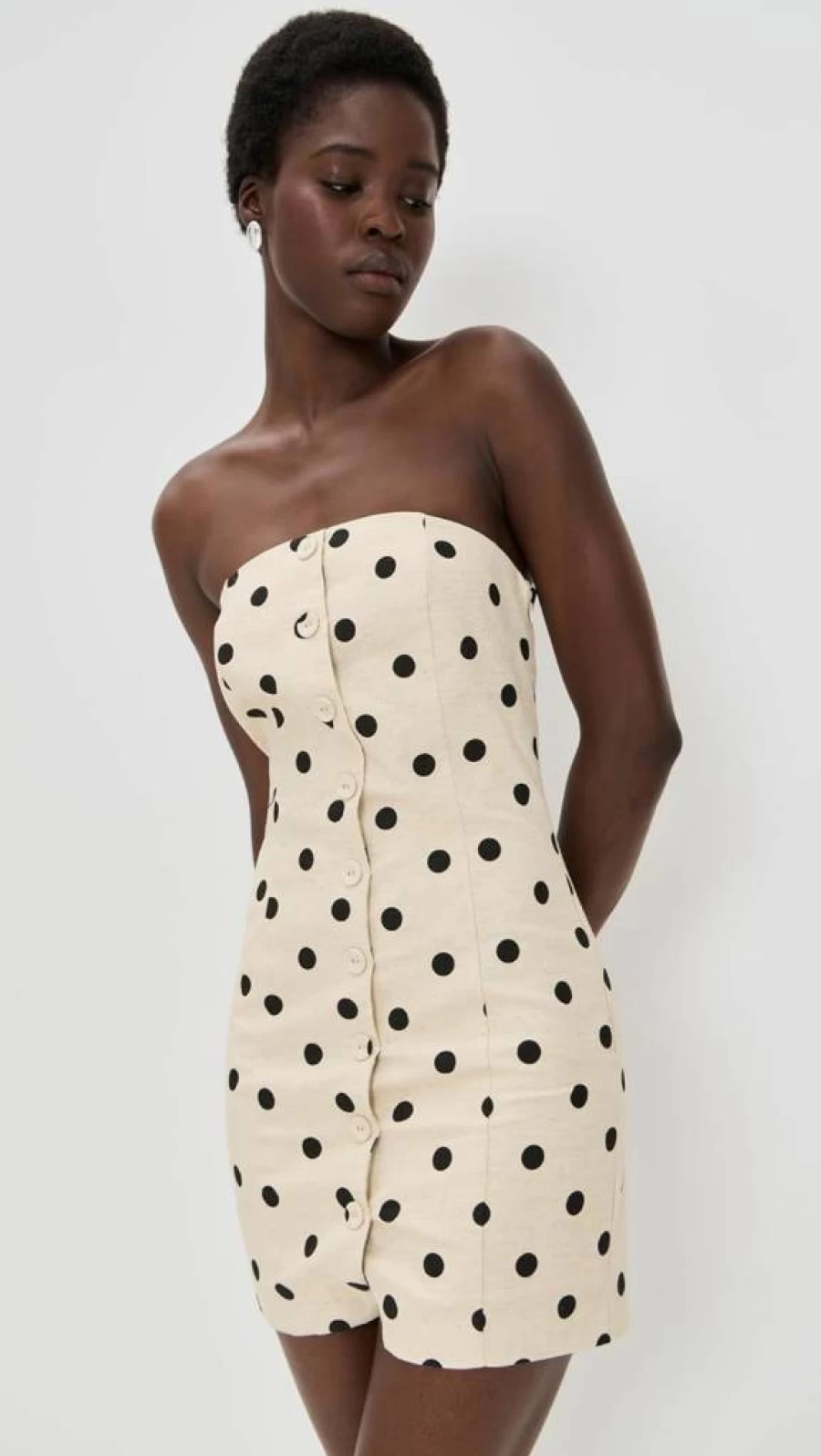 Endless Rose Women's Floral Linen Strapless Midi Dress with Polka Dot Print