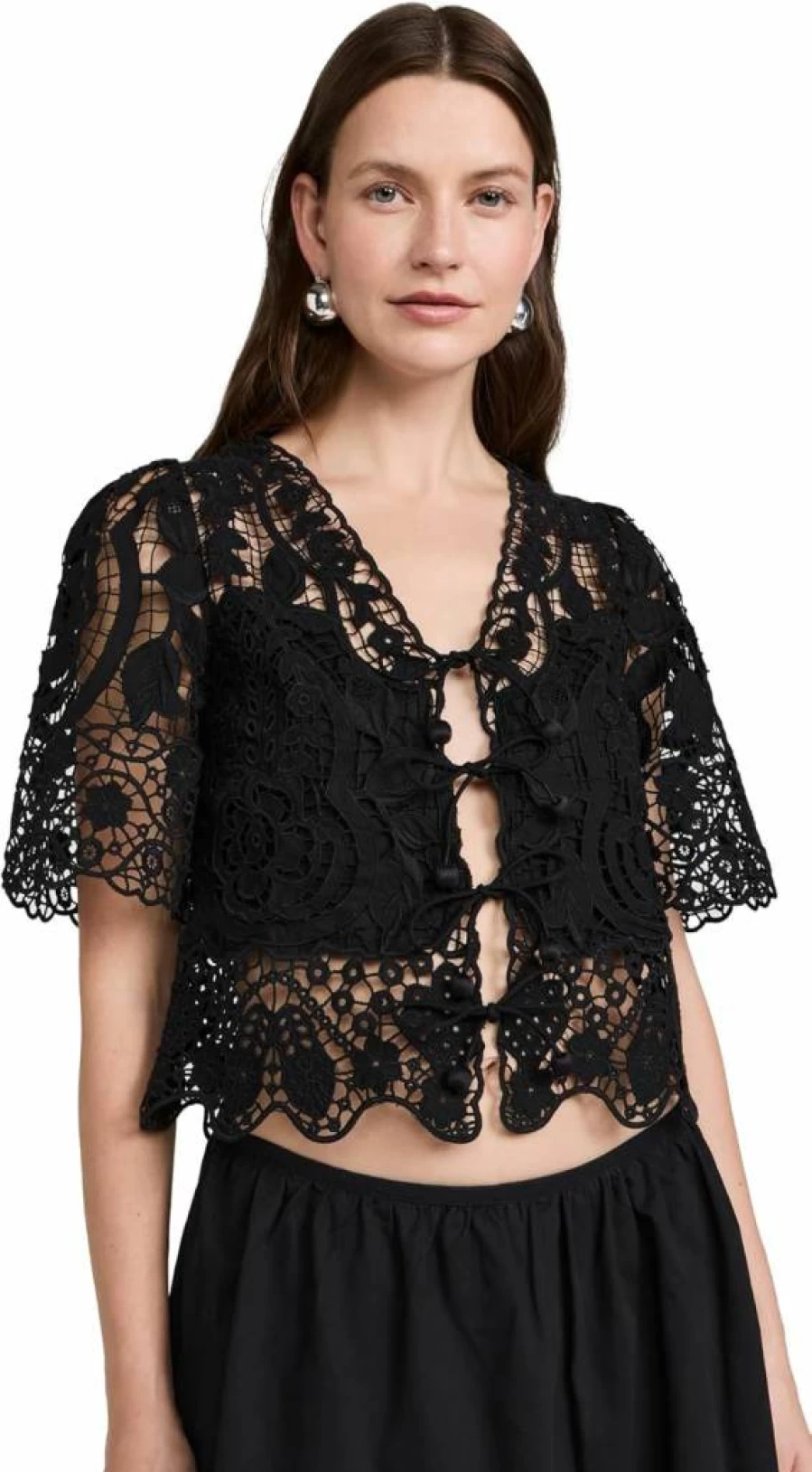 Sea Women's Gianna Lace Tie-Front Blouse - Elegant Feminine Tops