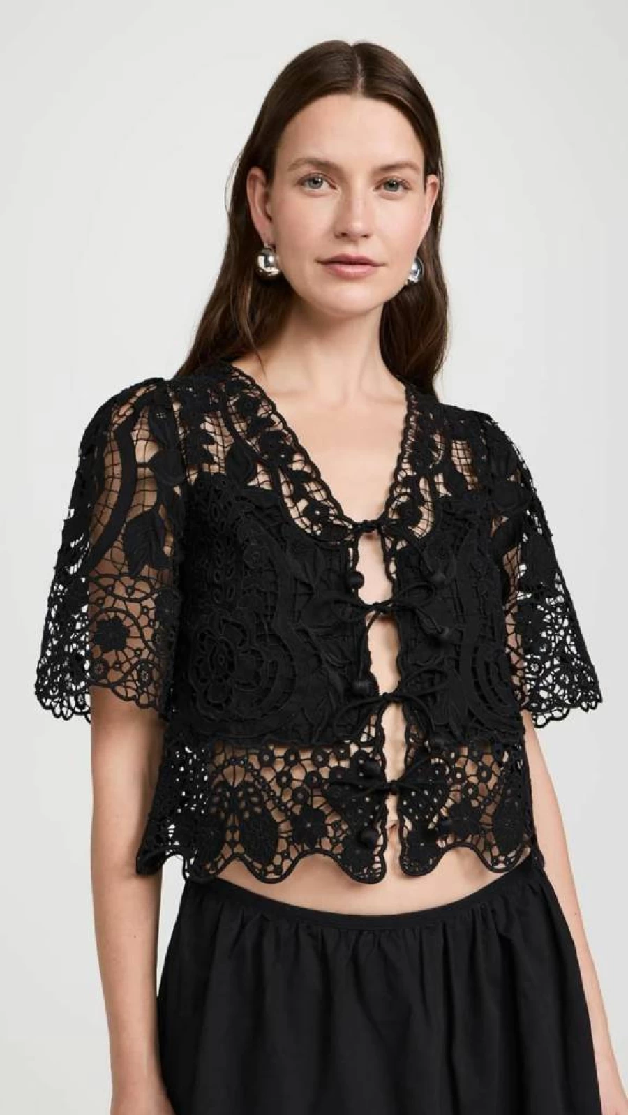 Sea Women's Gianna Lace Tie-Front Blouse - Elegant Feminine Tops