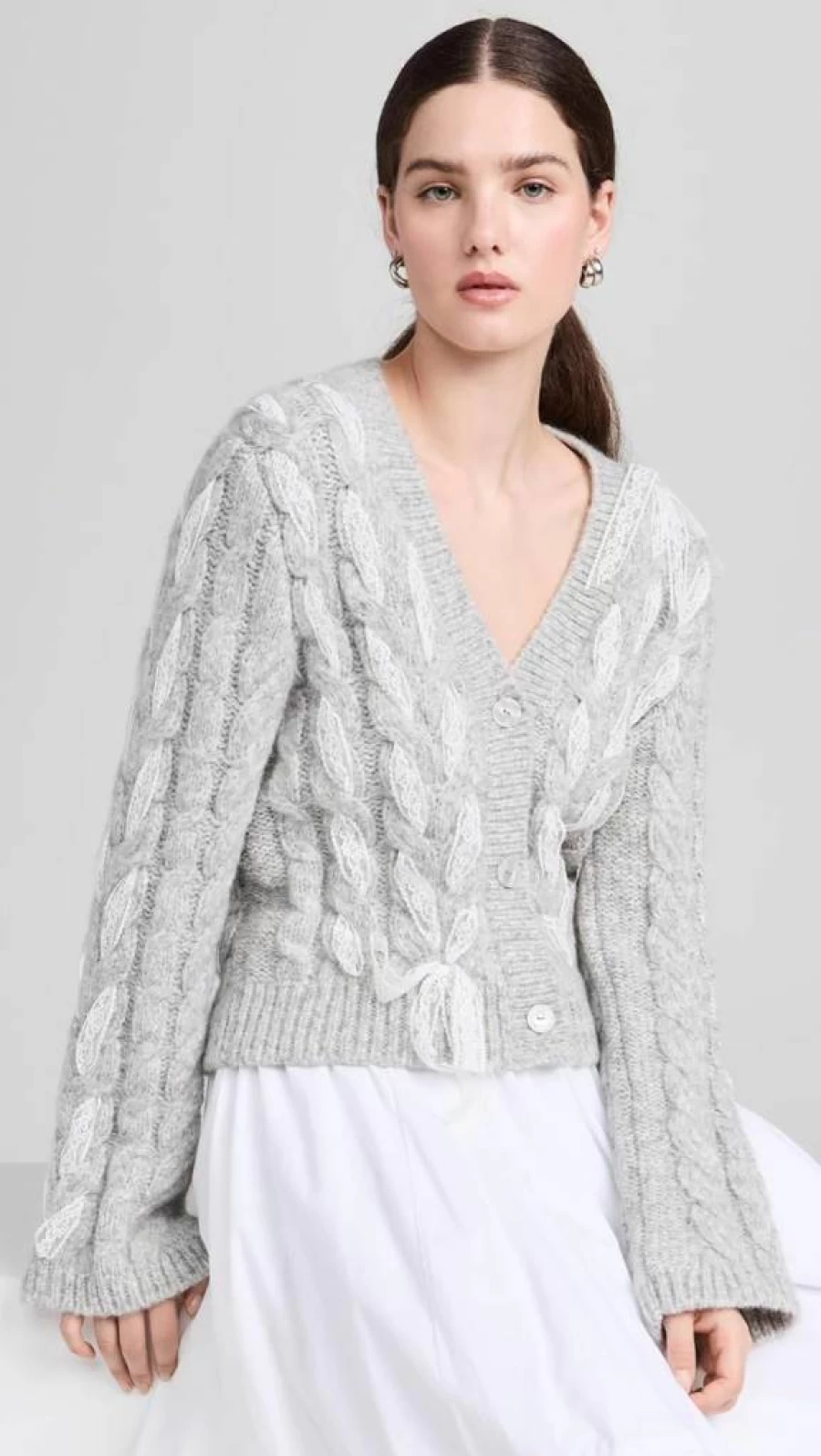 LOVESHACKFANCY Women's Louella Knit Cardigan Sweater Feminine Lace Trim Casual Chic