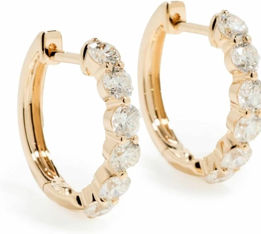 EF Collection 14K Gold Large Prong Set Diamond Hoop Earrings for Women