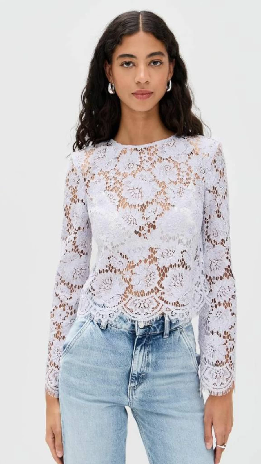 Self Portrait Lilac Lace Fluted Sleeve Top for Women - Elegant Floral Blouse