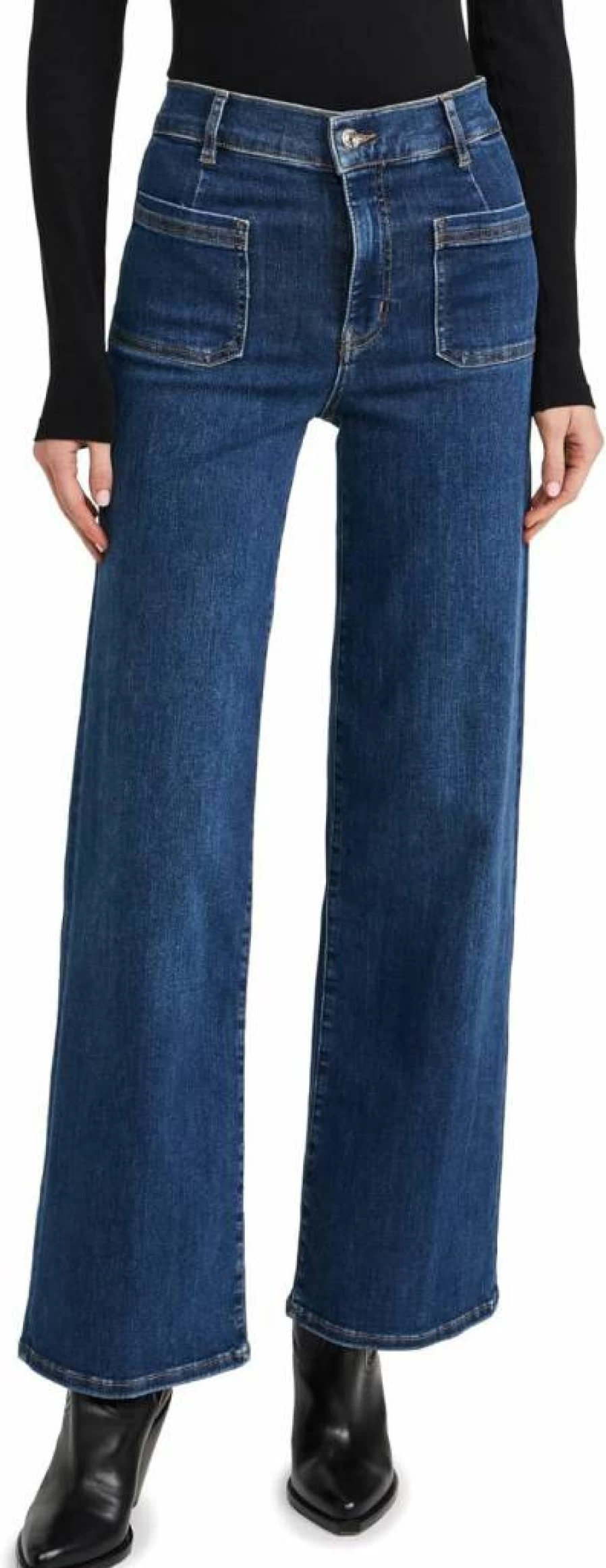FRAME Women's High-Waisted Slim Fit Palazzo Jeans with Pockets - Bardot Style Denim