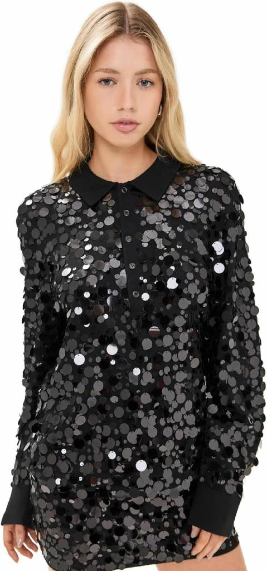 Helmut Lang Women's Paillette Embellished Polo Shirt with Sequins