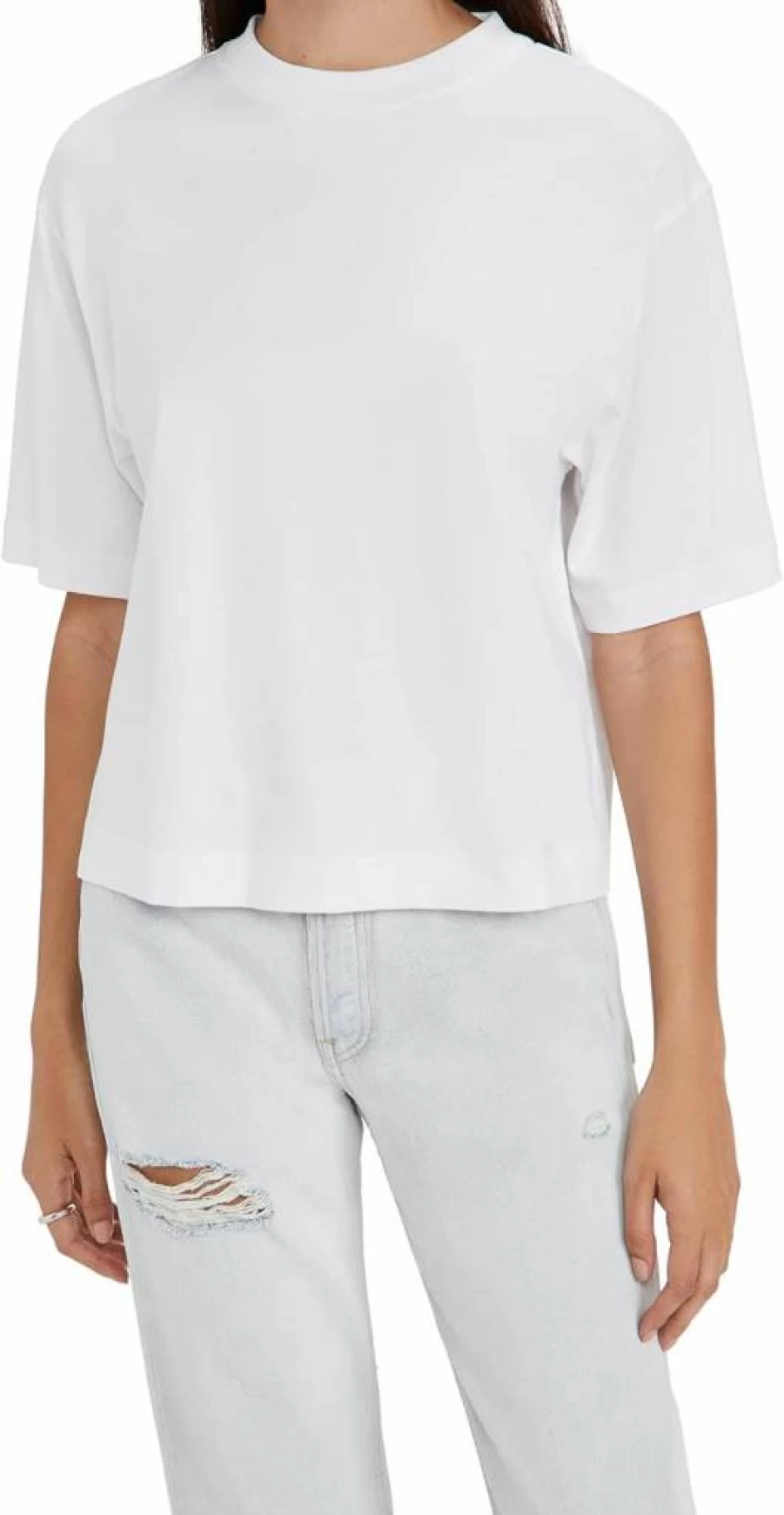 Vince Women's Cropped Short Sleeve T-Shirt - Relaxed Fit Wide Sleeve Top
