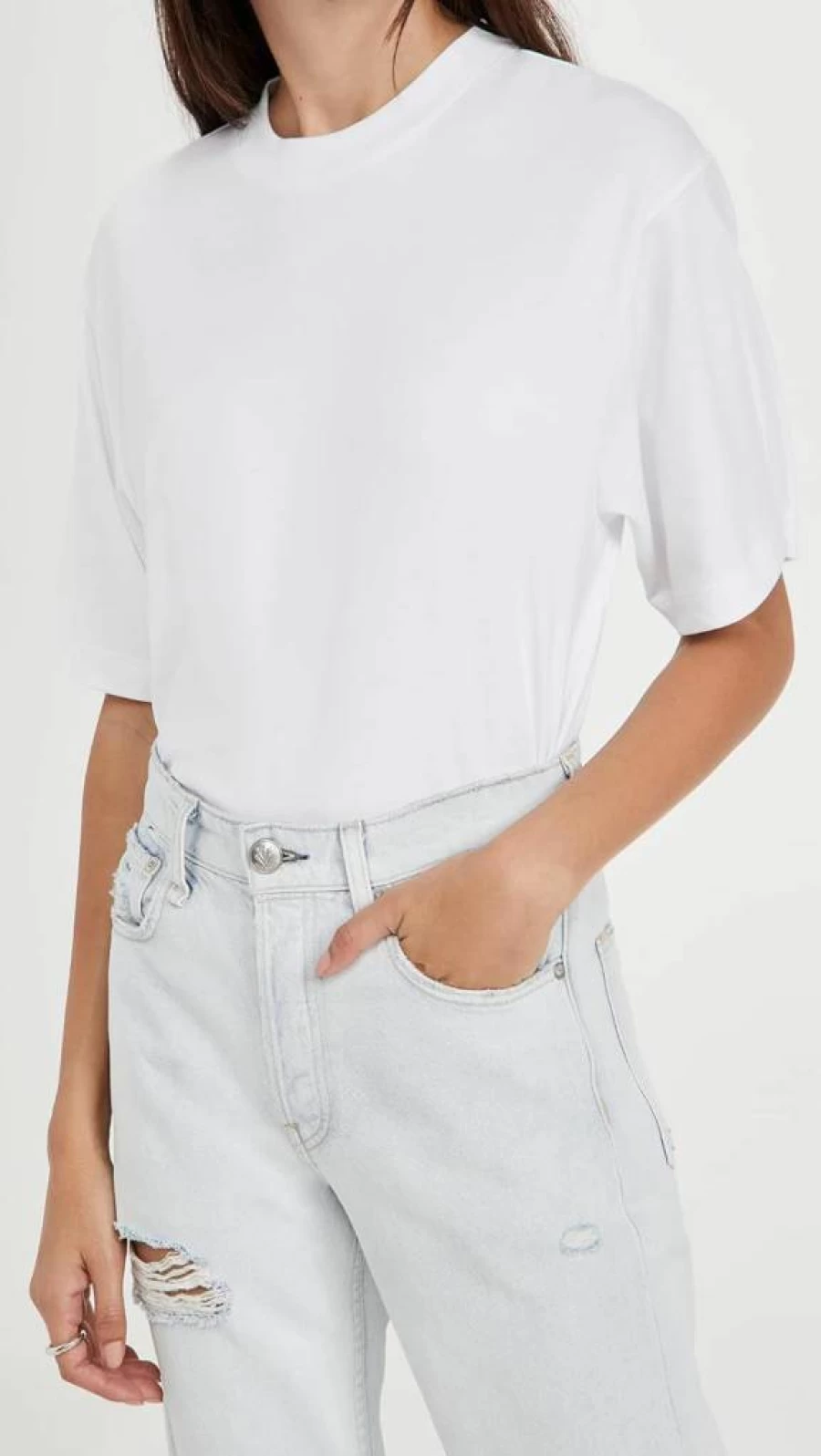 Vince Women's Cropped Short Sleeve T-Shirt - Relaxed Fit Wide Sleeve Top