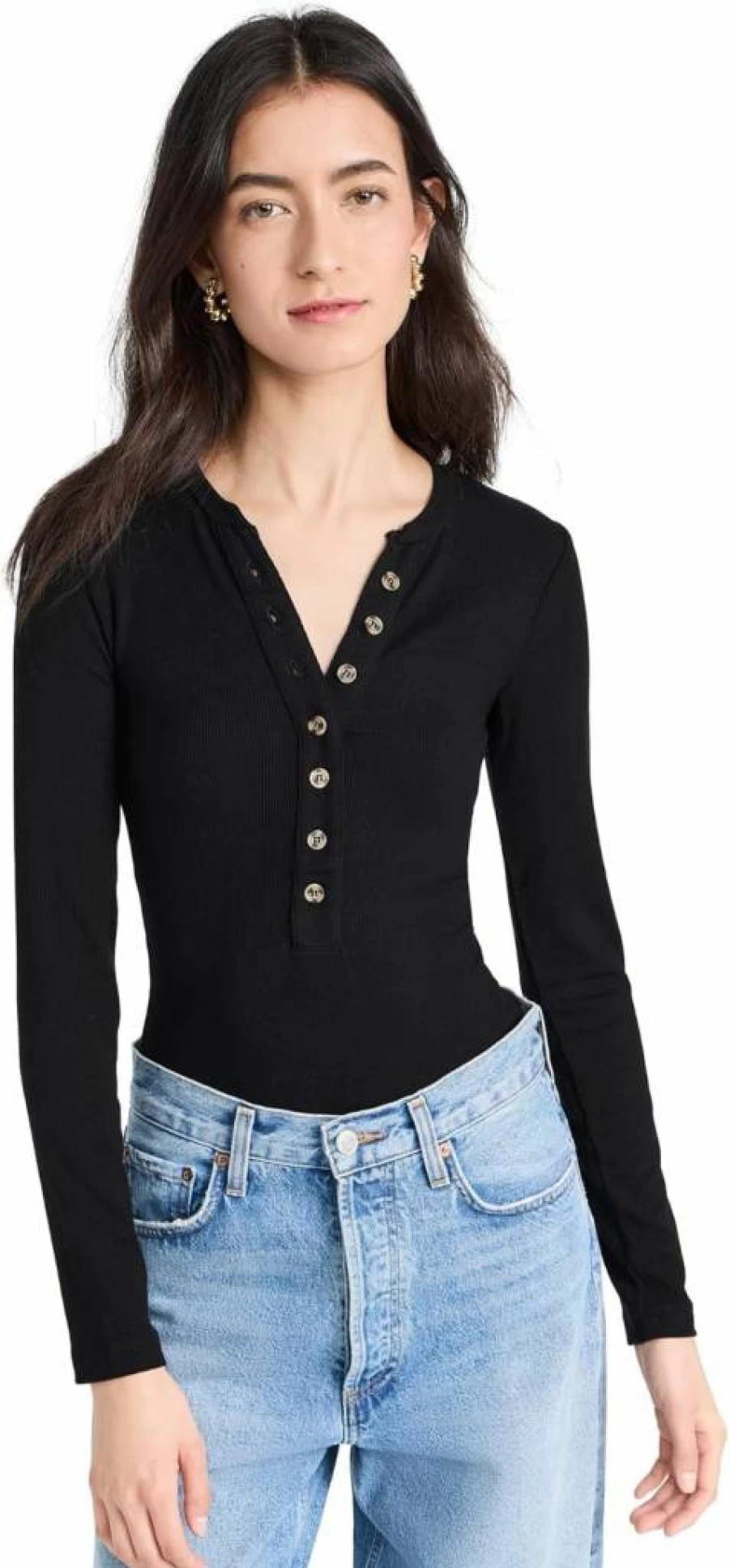 Ambitionist Women's Ribbed Henley Button-Up Bodysuit Thong - Stylish Comfort for Everyday Wear