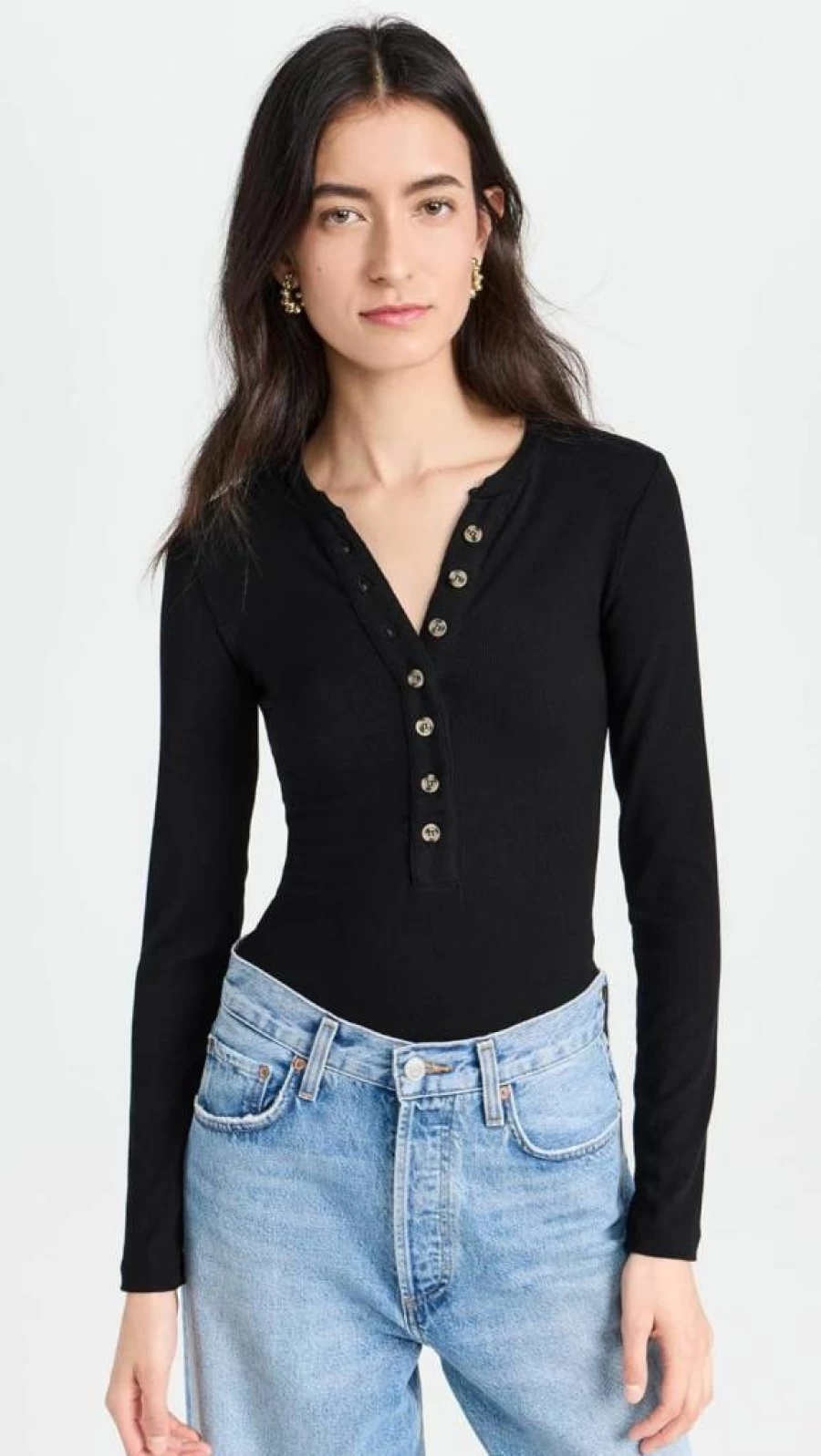 Ambitionist Women's Ribbed Henley Button-Up Bodysuit Thong - Stylish Comfort for Everyday Wear