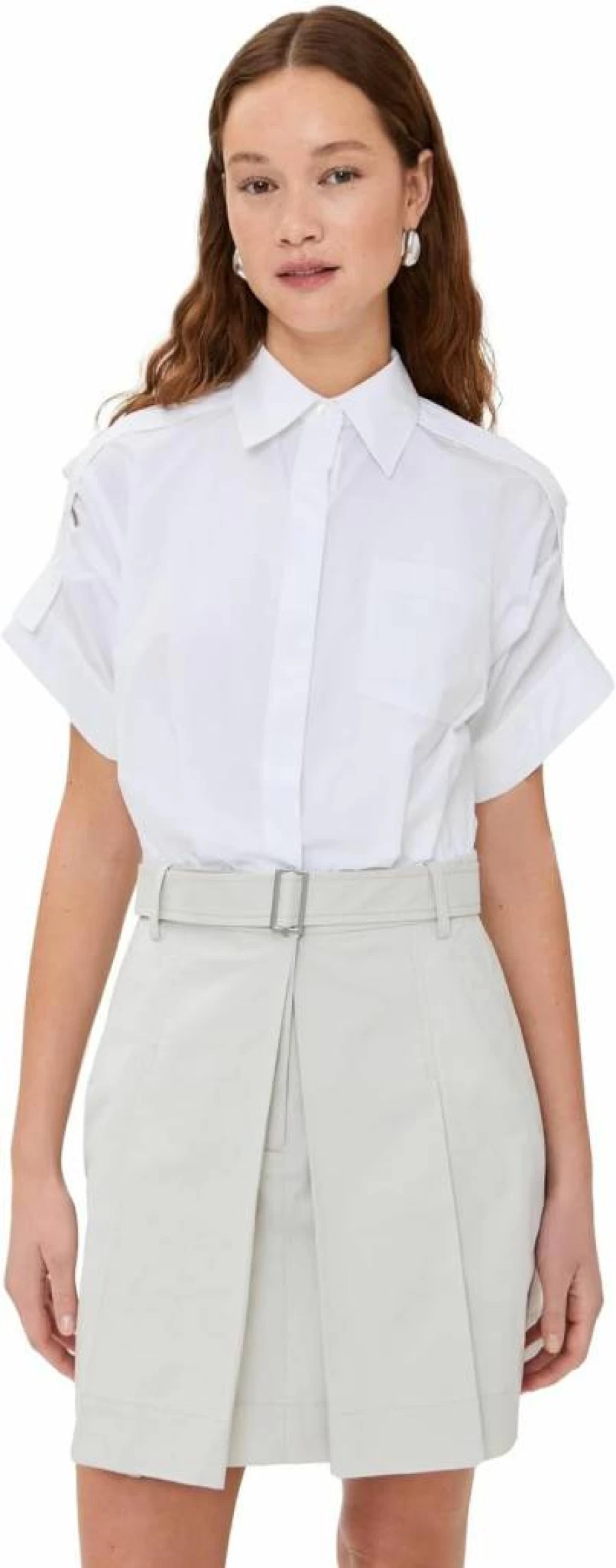 3.1 Phillip Lim Women's Pleated Skirt Combo Shirt Dress - Stylish Casual Elegant Outfit