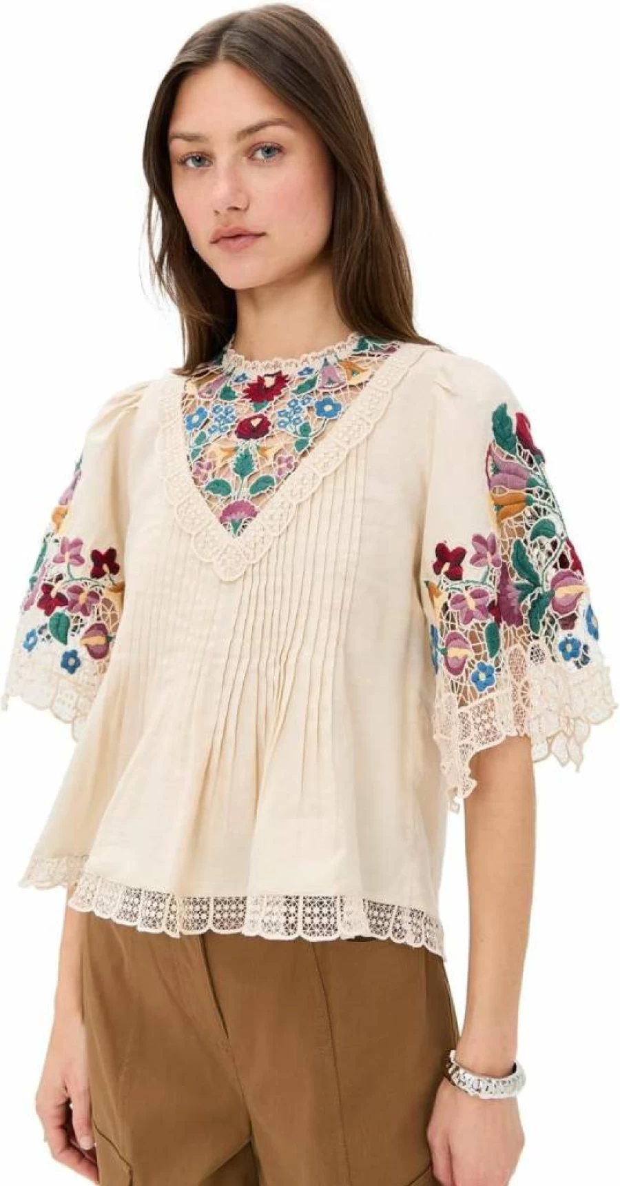 Sea Women's Katharine Embroidered Blouse - Floral Stitch Detail Boho Chic Tops