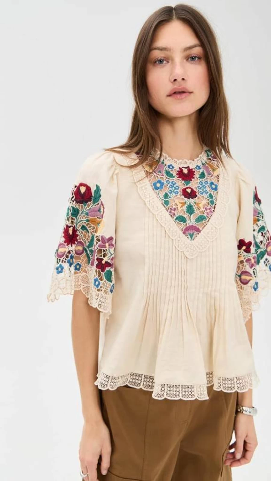 Sea Women's Katharine Embroidered Blouse - Floral Stitch Detail Boho Chic Tops