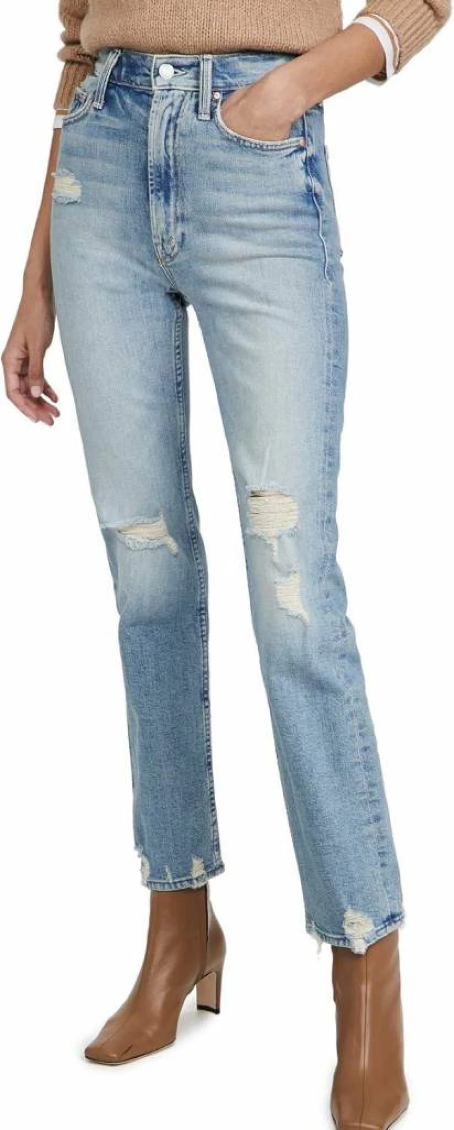 MOTHER Women's The Insider High-Rise Crop Jeans - Distressed Denim Slim Fit Ankle-Length