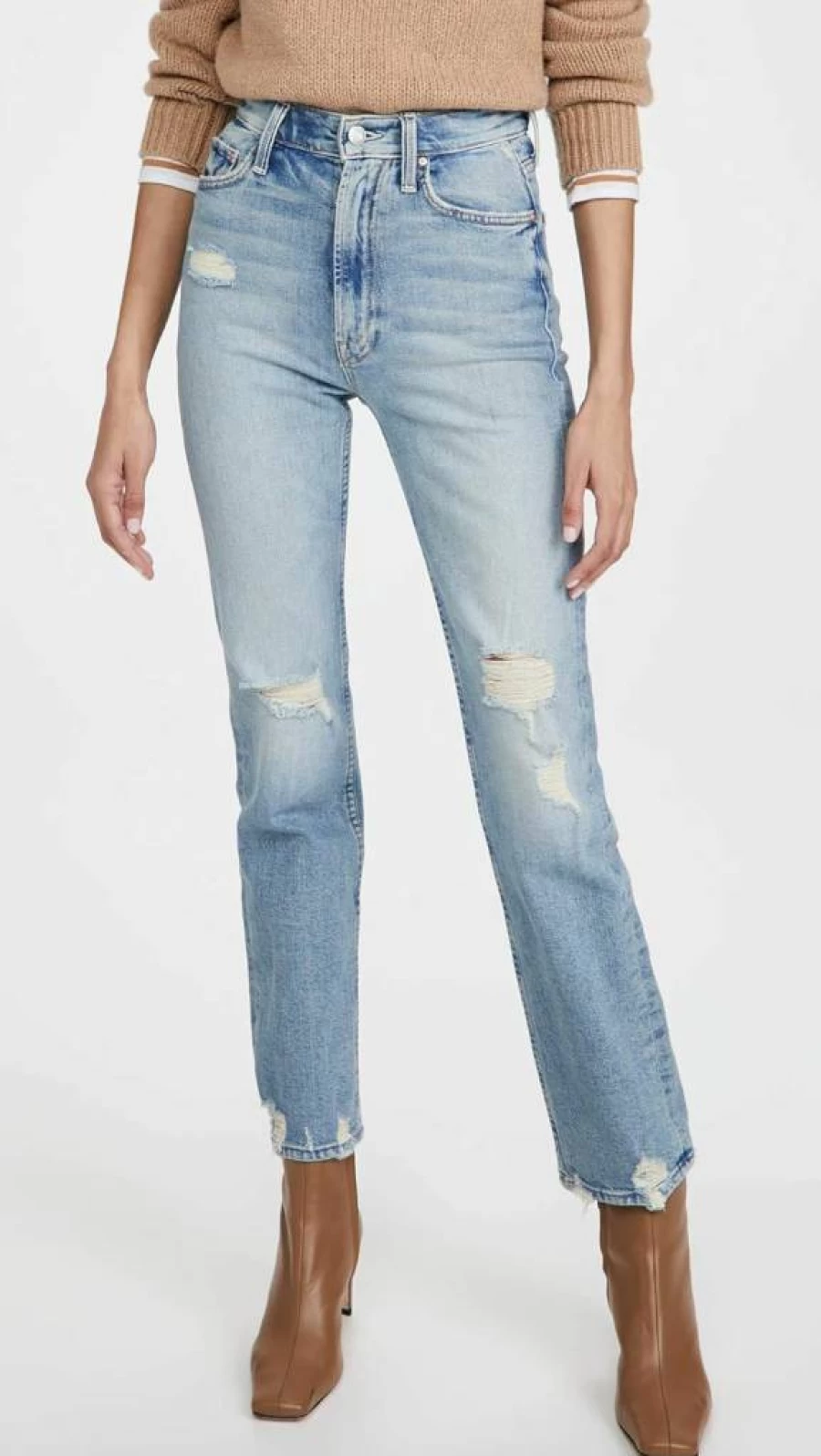 MOTHER Women's The Insider High-Rise Crop Jeans - Distressed Denim Slim Fit Ankle-Length