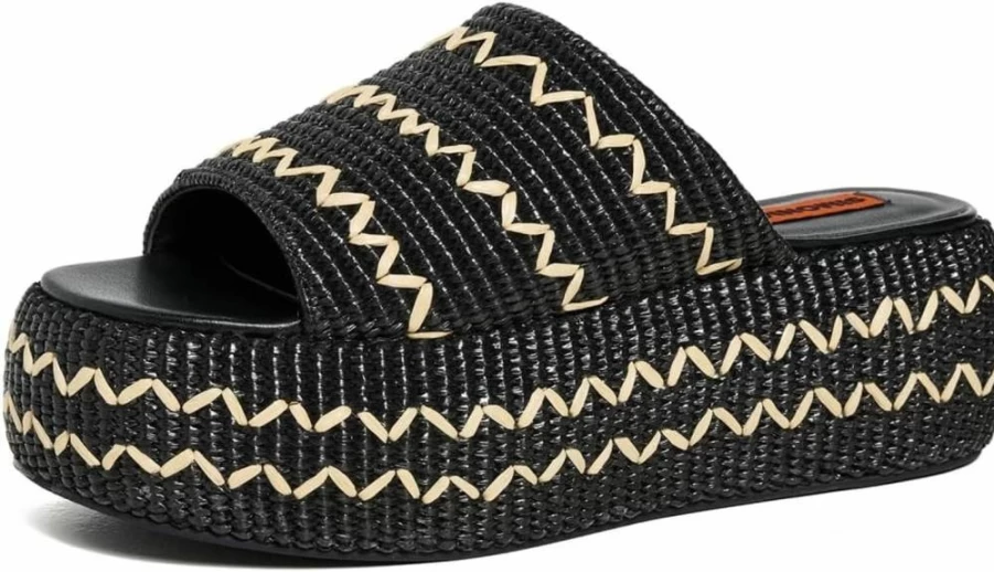 SIMON MILLER USA Women's Zig Zag Raffia Cloudy Platform Sandals - Boho Chic Summer Beach Shoes