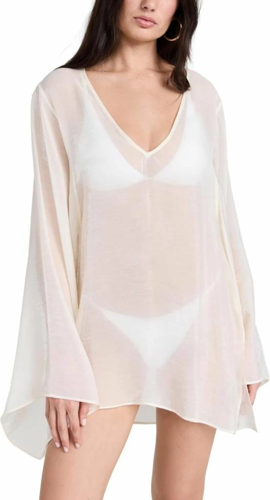 Good American Women's Tencel Mini Dress Long Sleeve Beach Coverup