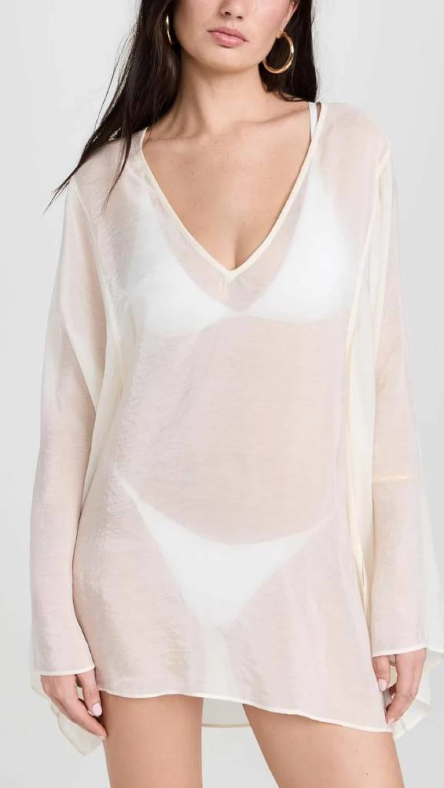 Good American Women's Tencel Mini Dress Long Sleeve Beach Coverup
