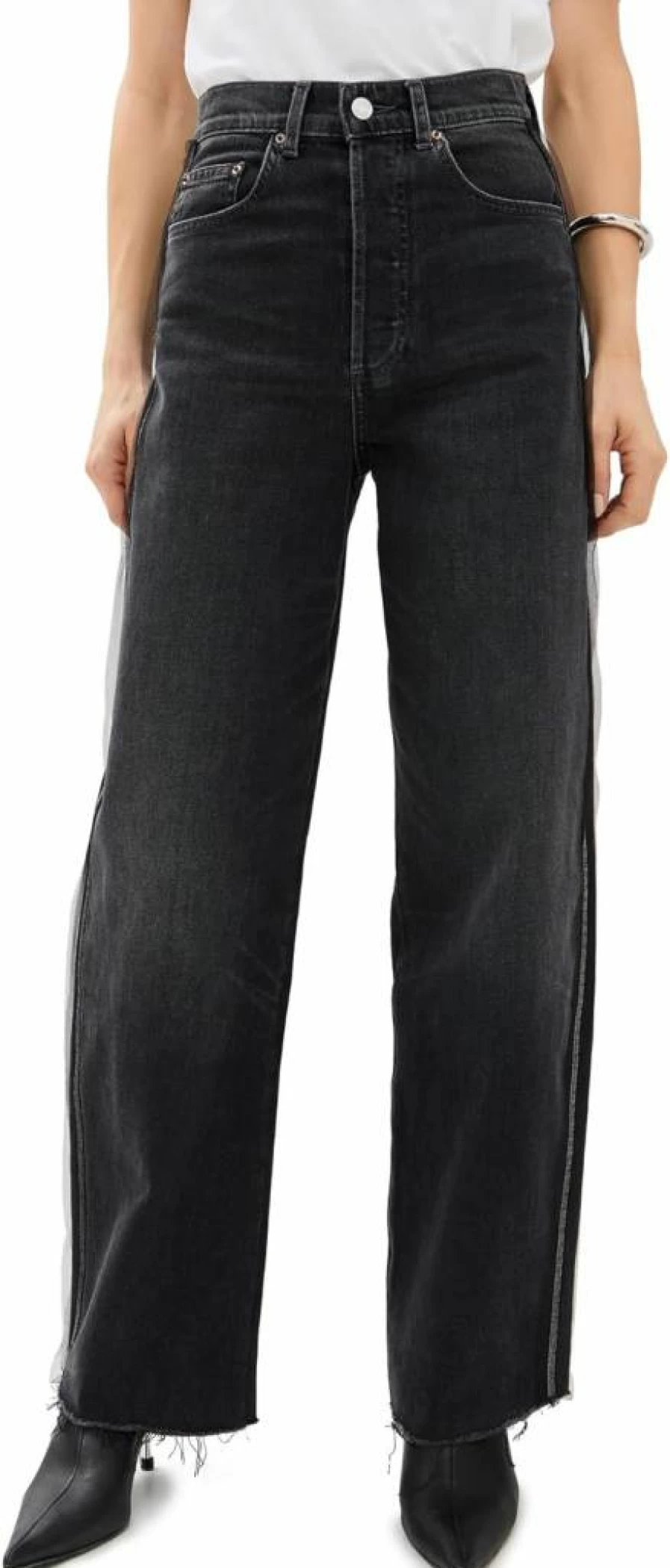 LE JEAN Women's Nomad Beaded Tuxedo Striped Denim Jeans - Boho Chic Embellished High-Waisted Pants