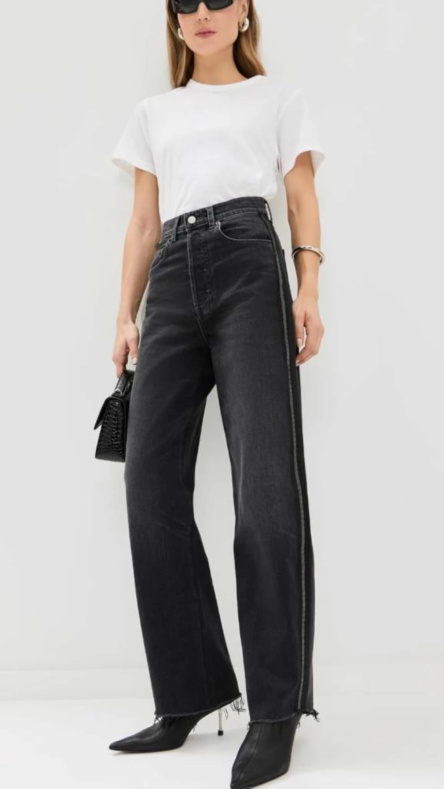 LE JEAN Women's Nomad Beaded Tuxedo Striped Denim Jeans - Boho Chic Embellished High-Waisted Pants