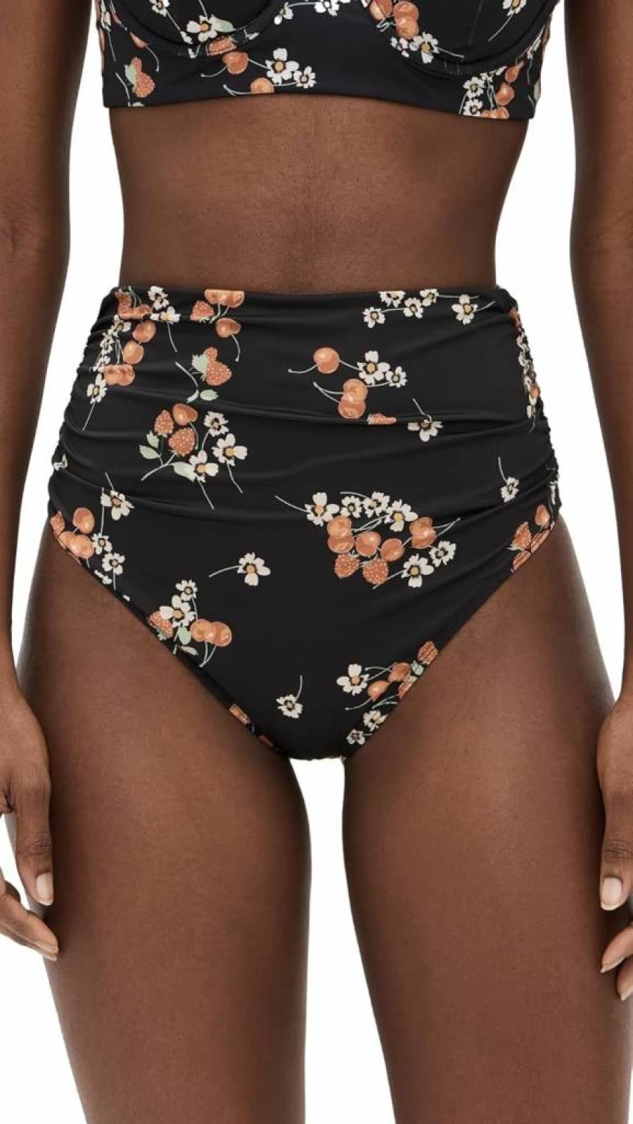 Sea Women's Cerise Ruched Bikini Bottom - High Waisted Swimwear for Women