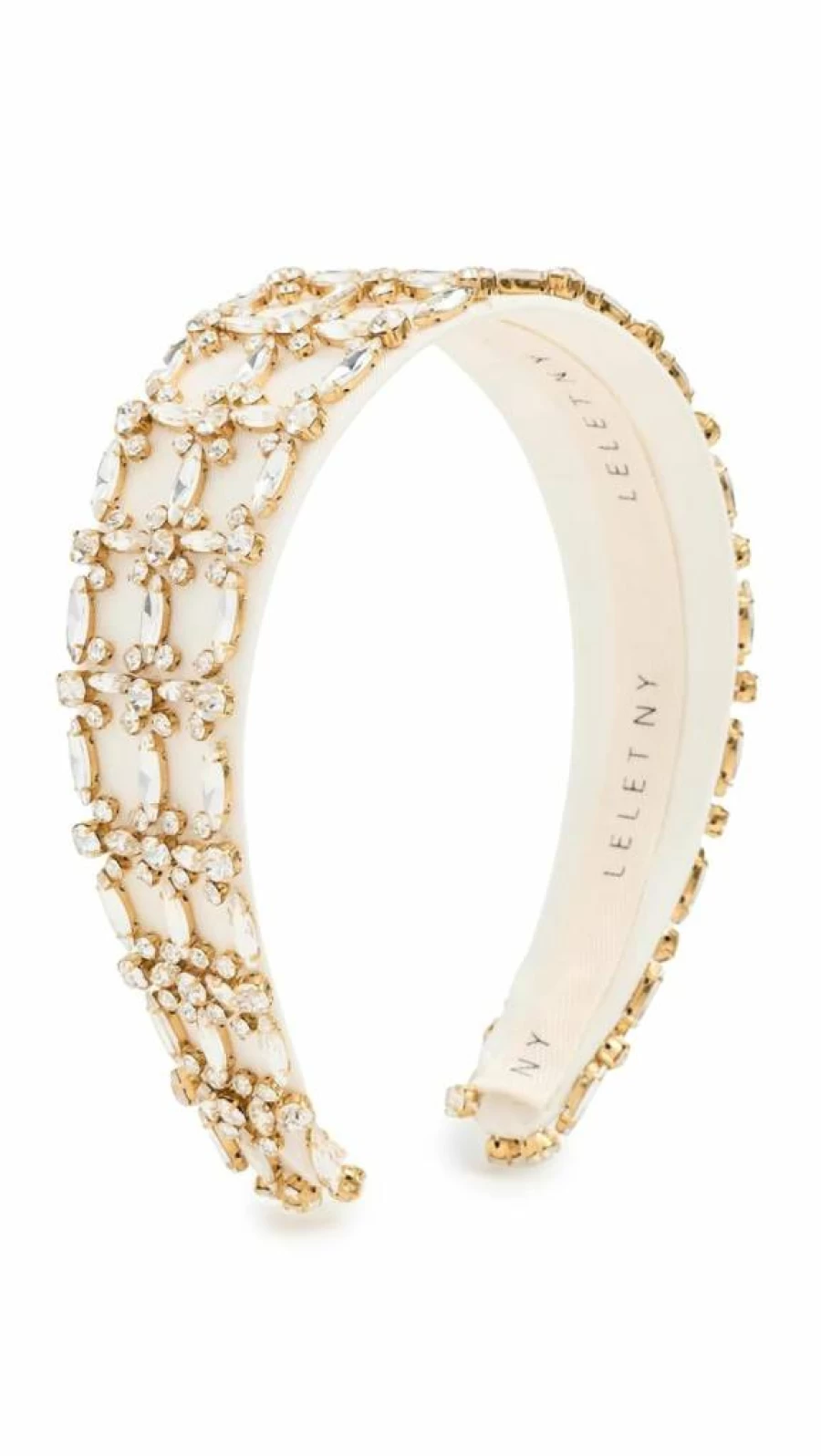 LELET NY Avril Crystal Headband for Women - Ivory, White, Off White Rhinestone Wide Hair Band (1 Count)