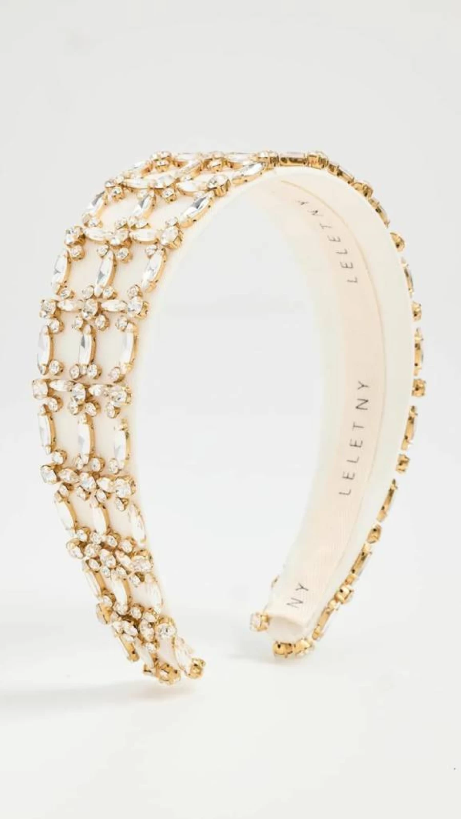 LELET NY Avril Crystal Headband for Women - Ivory, White, Off White Rhinestone Wide Hair Band (1 Count)