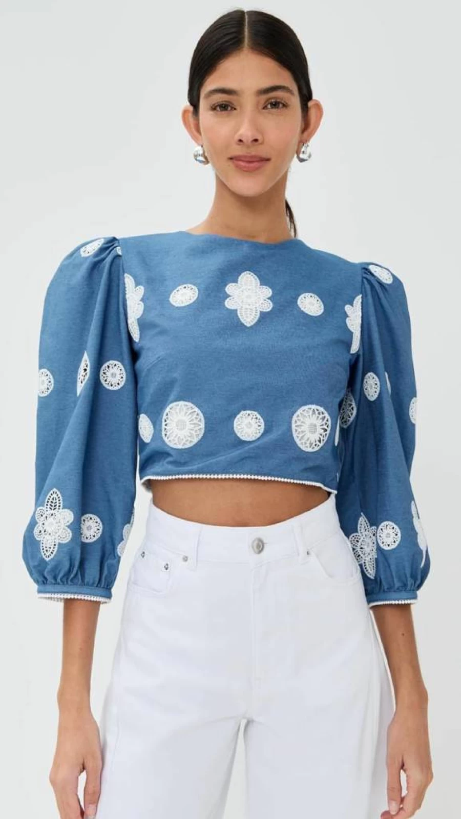 Borgo de Nor Women's Alfie Denim Lace Top – Stylish Feminine Blouse