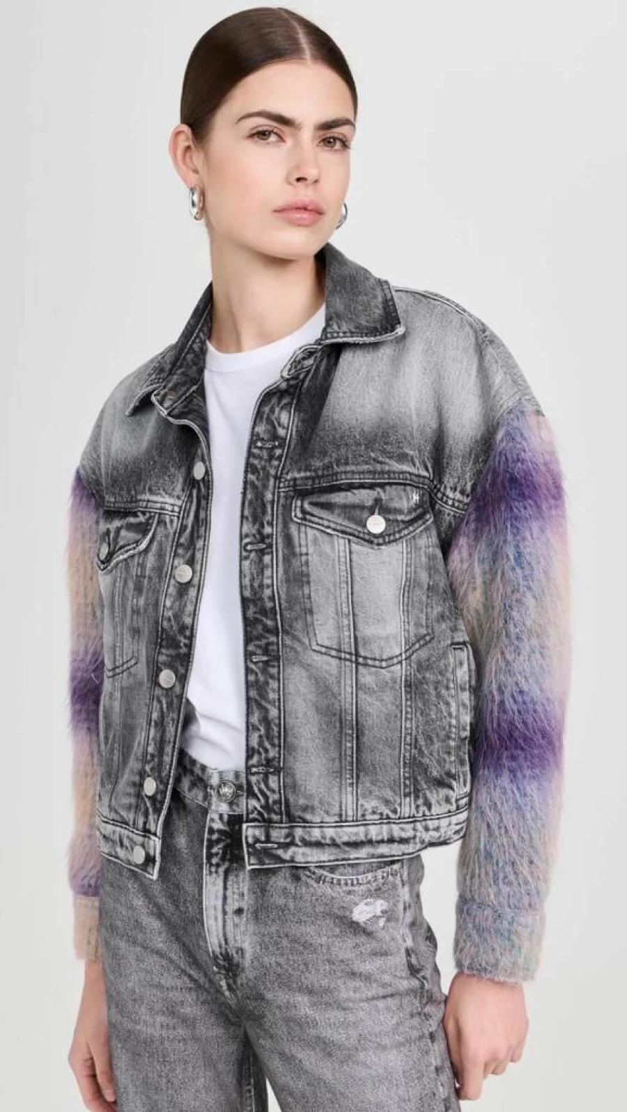 ICON DENIM LA Women's Lori Distressed Denim Jacket - Vintage Blue Washed Slim Fit Jean Coat