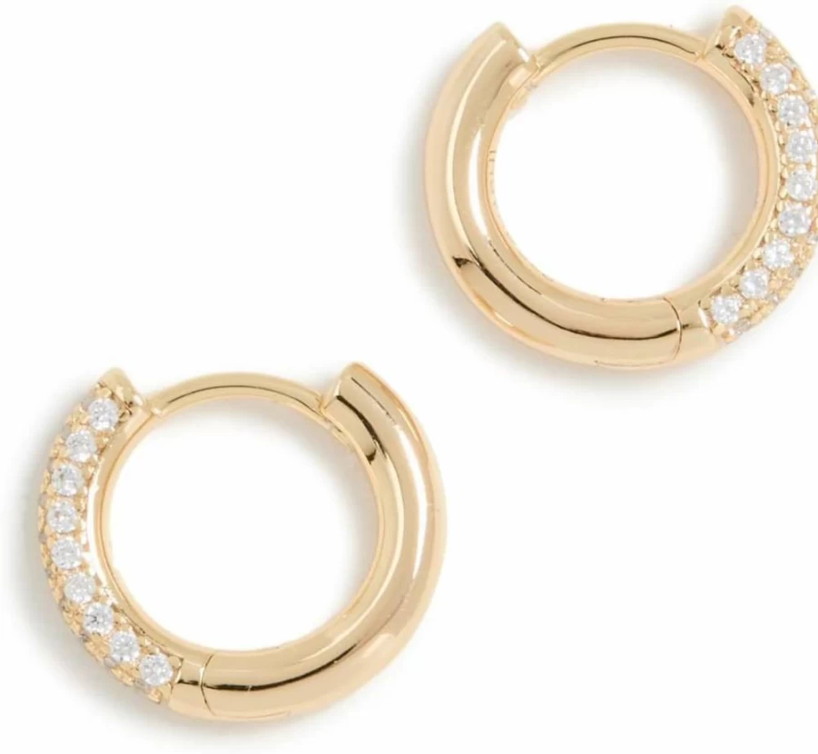 SHASHI Women's 18K Gold Pave Diamond Huggie Hoop Earrings