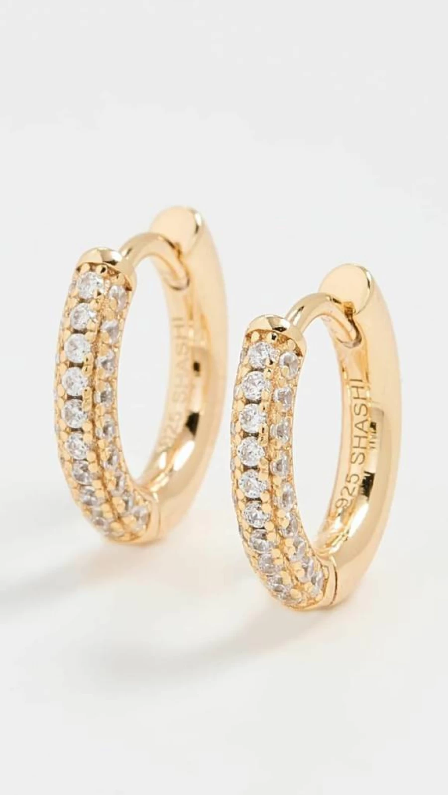 SHASHI Women's 18K Gold Pave Diamond Huggie Hoop Earrings