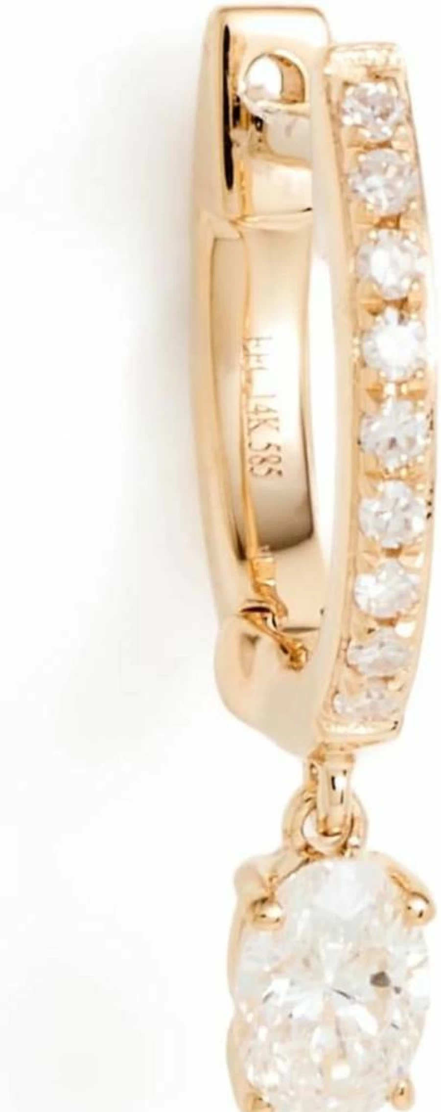 EF Collection Women's Oval Drop Diamond Huggie Earrings - Minimalist Gold Hoop Studs