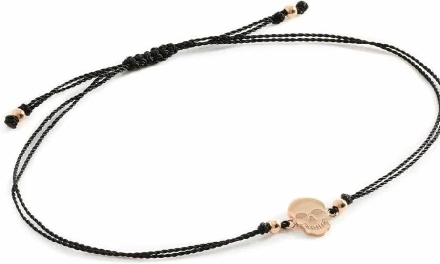 ZOE CHICCO 14K Gold Midi Bitty Skull Cord Bracelet for Women - Adjustable Skull Charm Bracelet
