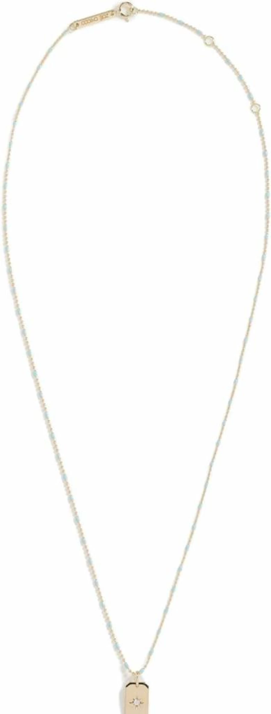 ZOE CHICCO 14K Gold Diamond Star Dog Tag Necklace with Turquoise Enamel Bar and Bead Chain