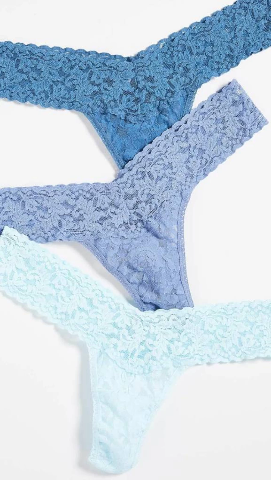 Hanky Panky Women's 3-Pack Something Blue Low Rise Thongs - Soft Lace Underwear for Comfort & Style