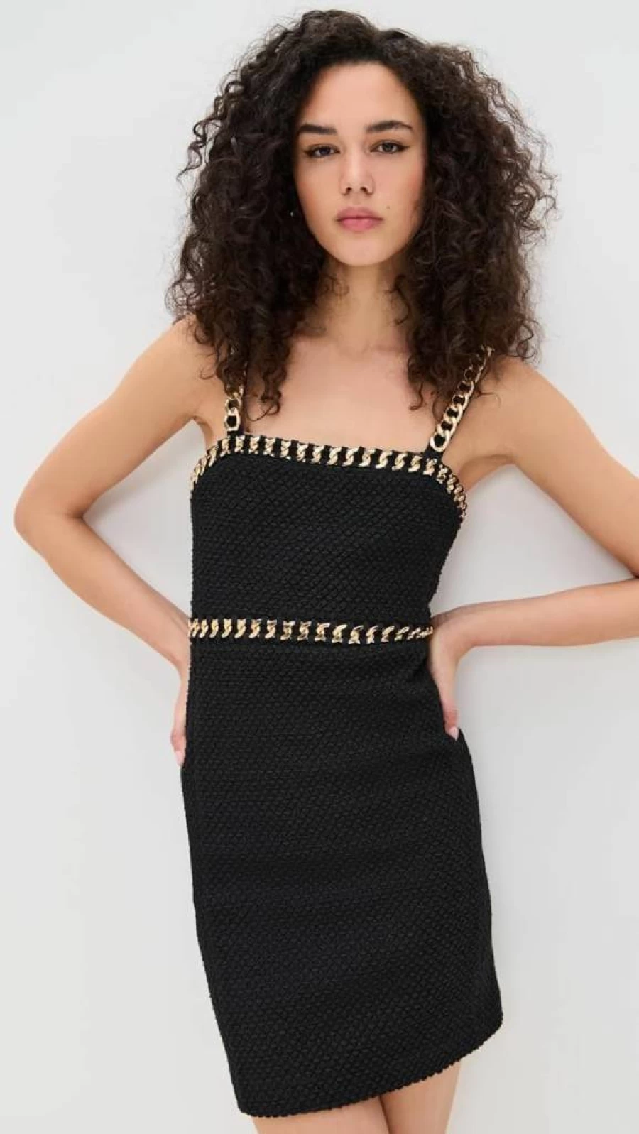 alice + olivia Women's Kelly Fitted Mini Dress with Chain Detail - Slim Fit Short Dress for Women