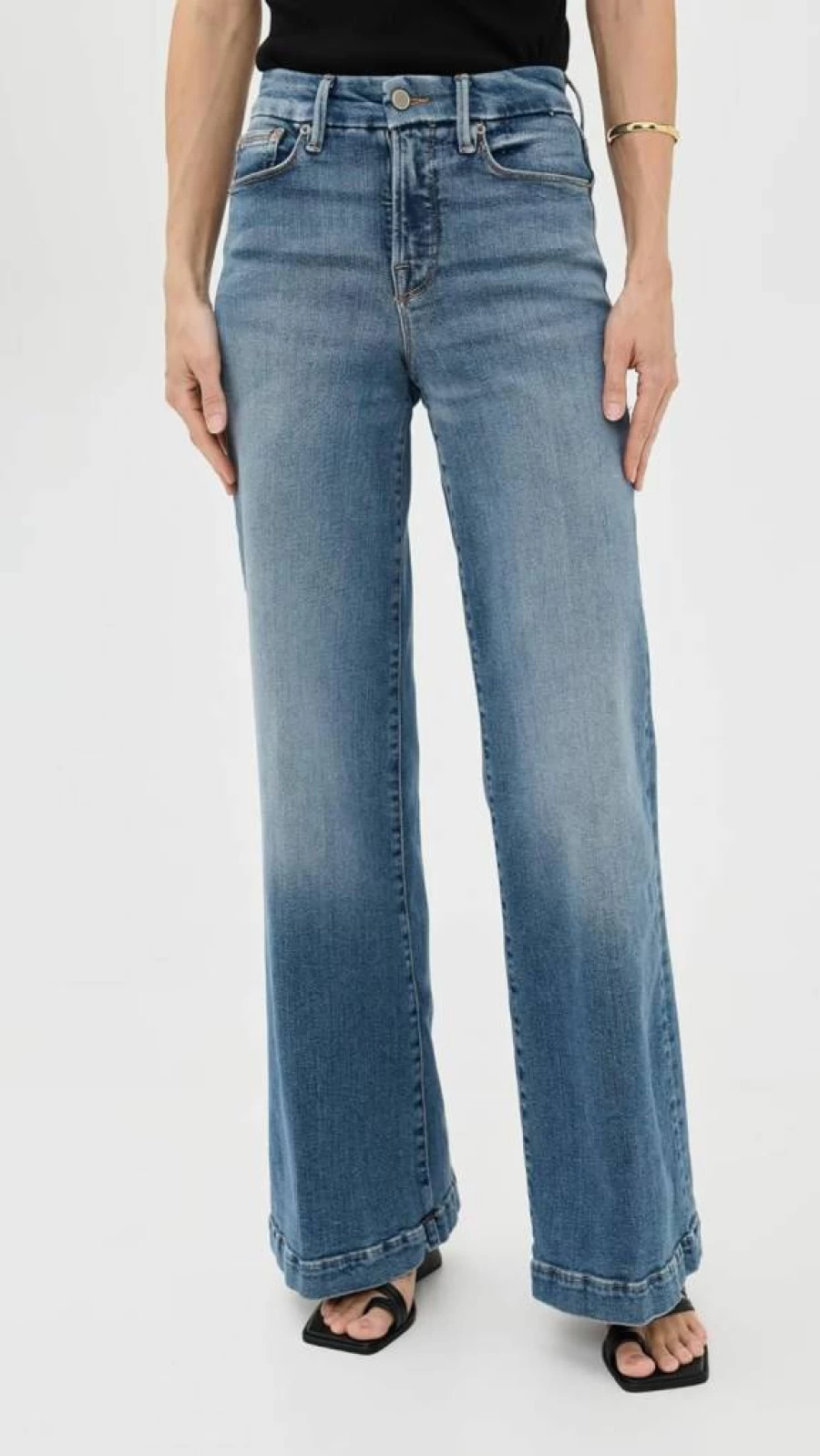 Good American Petite Indigo Palazzo Jeans for Women - Comfort Fit Denim Pants