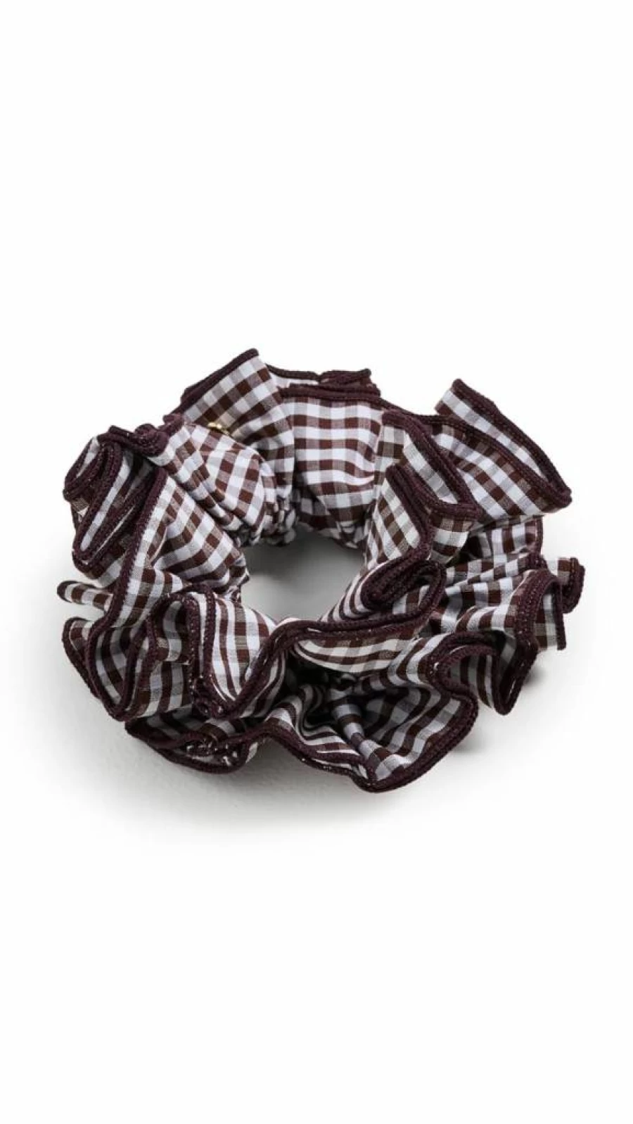 Loeffler Randall Felice Layered Hair Scrunchie for Women - Brown Gingham Pattern, One Size