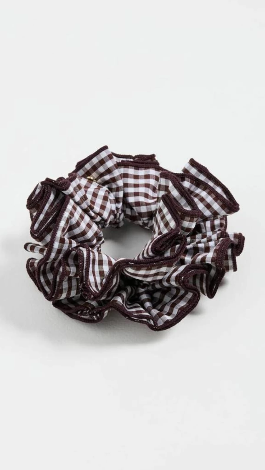 Loeffler Randall Felice Layered Hair Scrunchie for Women - Brown Gingham Pattern, One Size