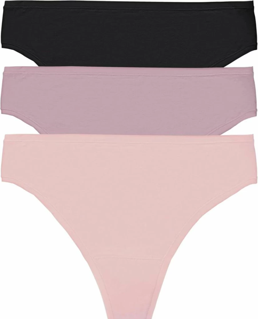 Natori Women's Bliss Bare Cotton Thong Underwear 3-Pack - Soft Comfortable Breathable Panties
