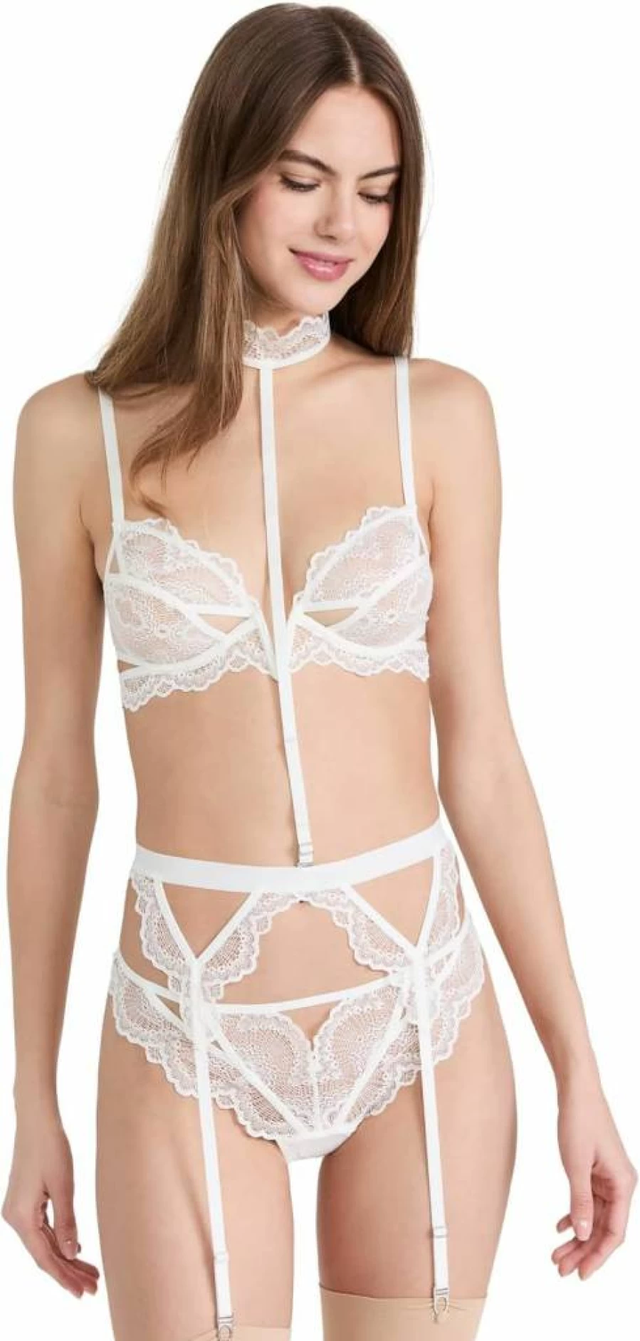 Thistle and Spire Women's Kane Garter Lace lingerie Set with Strappy Details