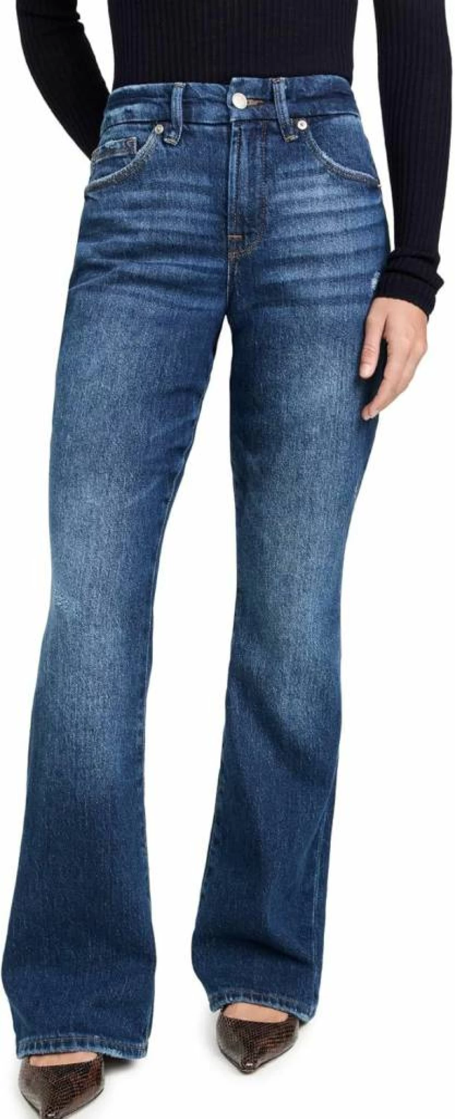 Good American Petite Indigo Bootcut Jeans for Women – Stretch Denim, Mid Rise, Flattering Fit