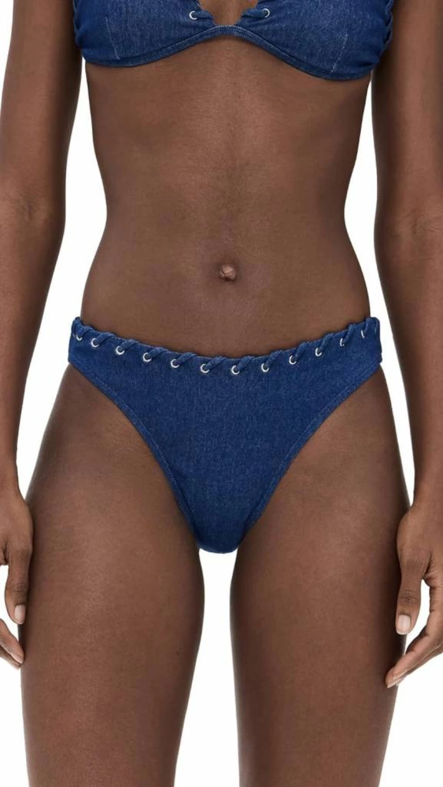 Good American Women's High-Waisted Denim Bikini Bottoms | Vintage Wash Stretch Swimwear