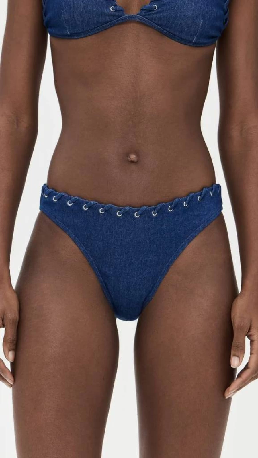 Good American Women's High-Waisted Denim Bikini Bottoms | Vintage Wash Stretch Swimwear