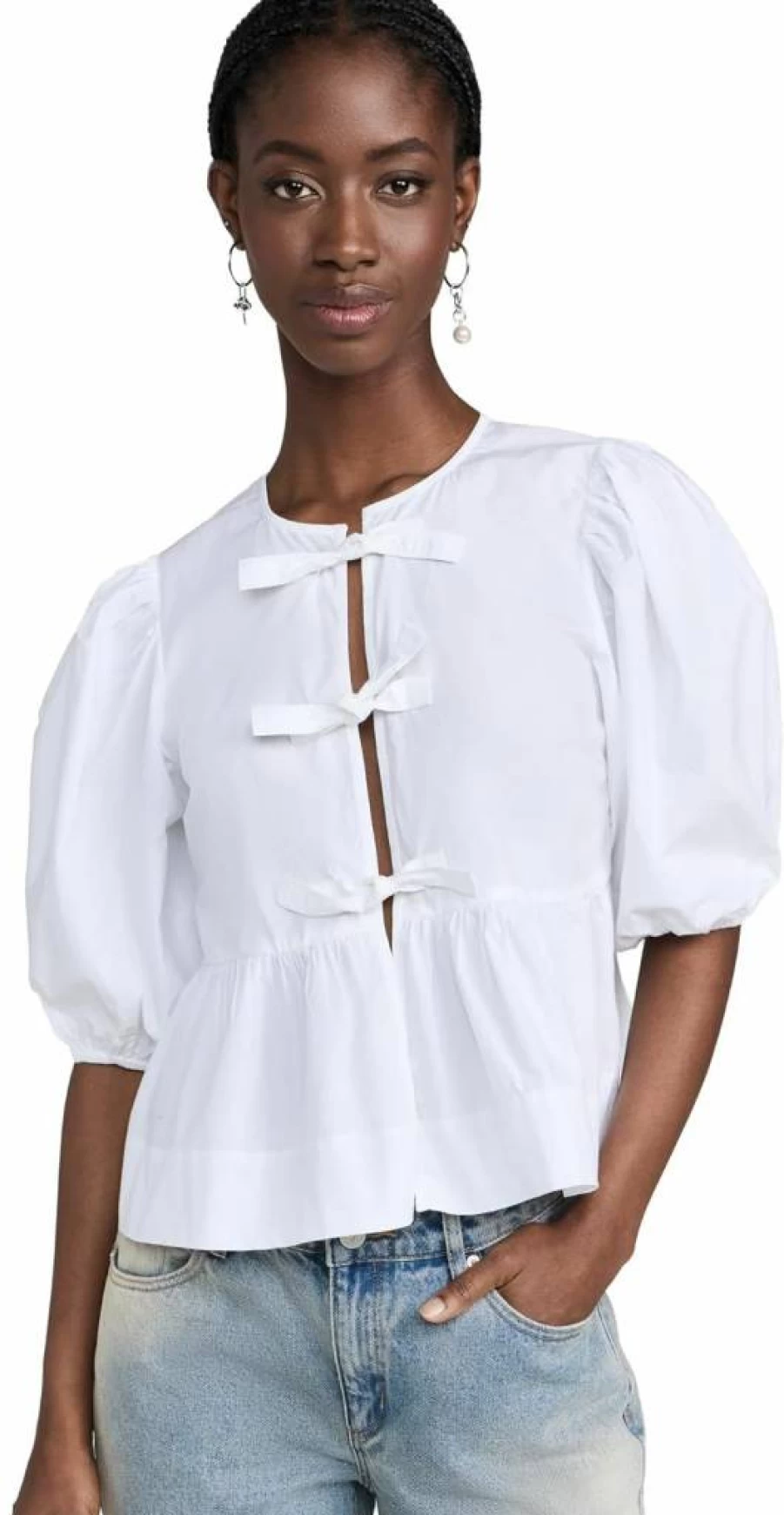 Ganni Women's Cotton Peplum Blouse - Stylish Poplin Top for Women