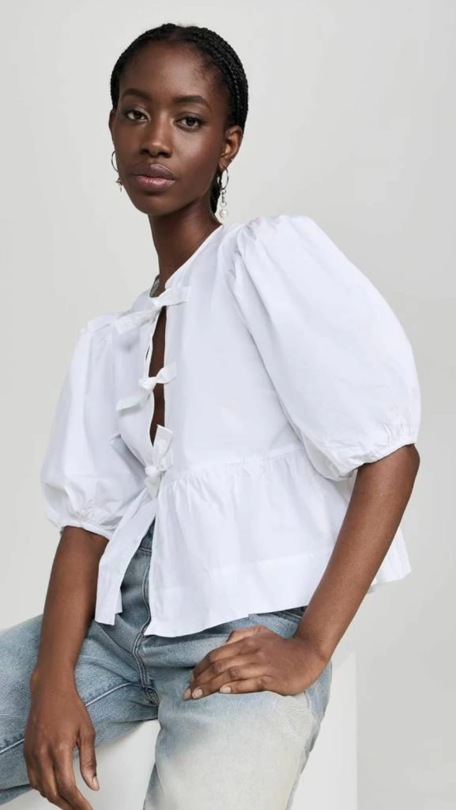 Ganni Women's Cotton Peplum Blouse - Stylish Poplin Top for Women