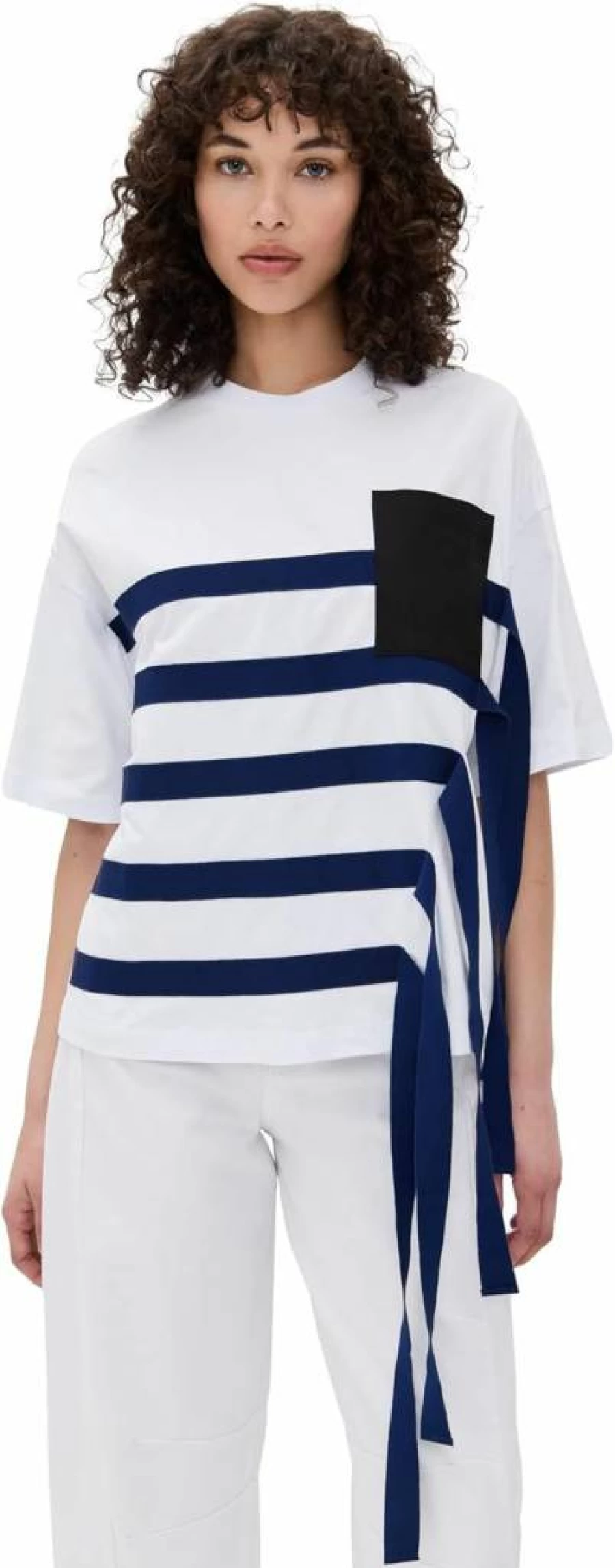 MSGM Women's Striped Cotton T-Shirt with Front Pocket - Casual Short Sleeve Top