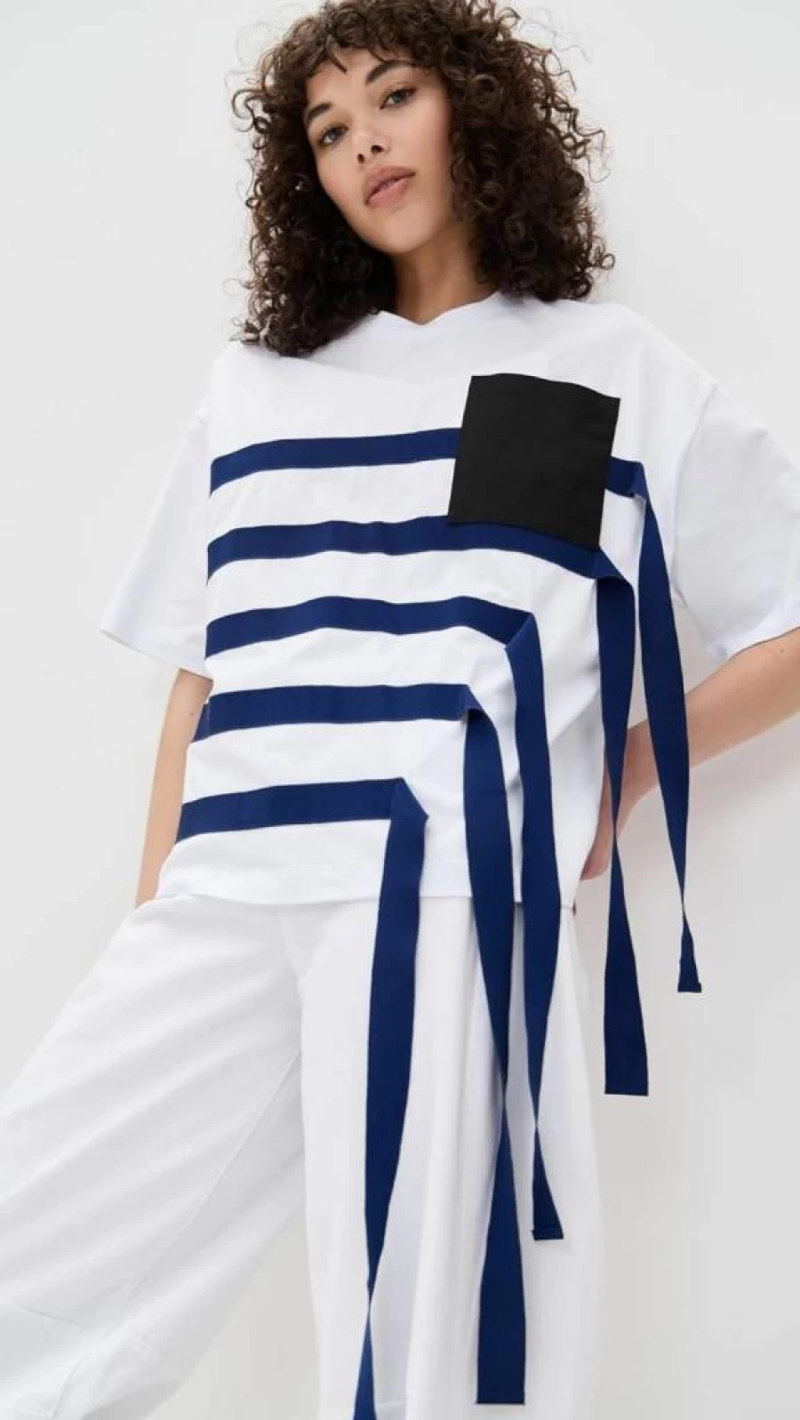 MSGM Women's Striped Cotton T-Shirt with Front Pocket - Casual Short Sleeve Top