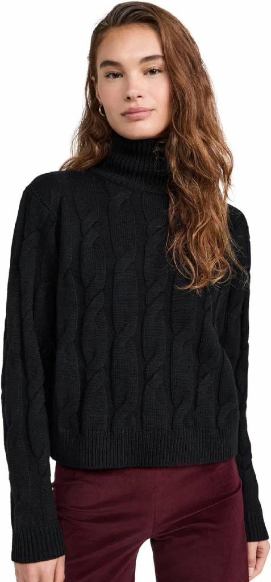 FRAME Women's Cable Knit Turtleneck Sweater - Soft Wool Pullover Winter Top