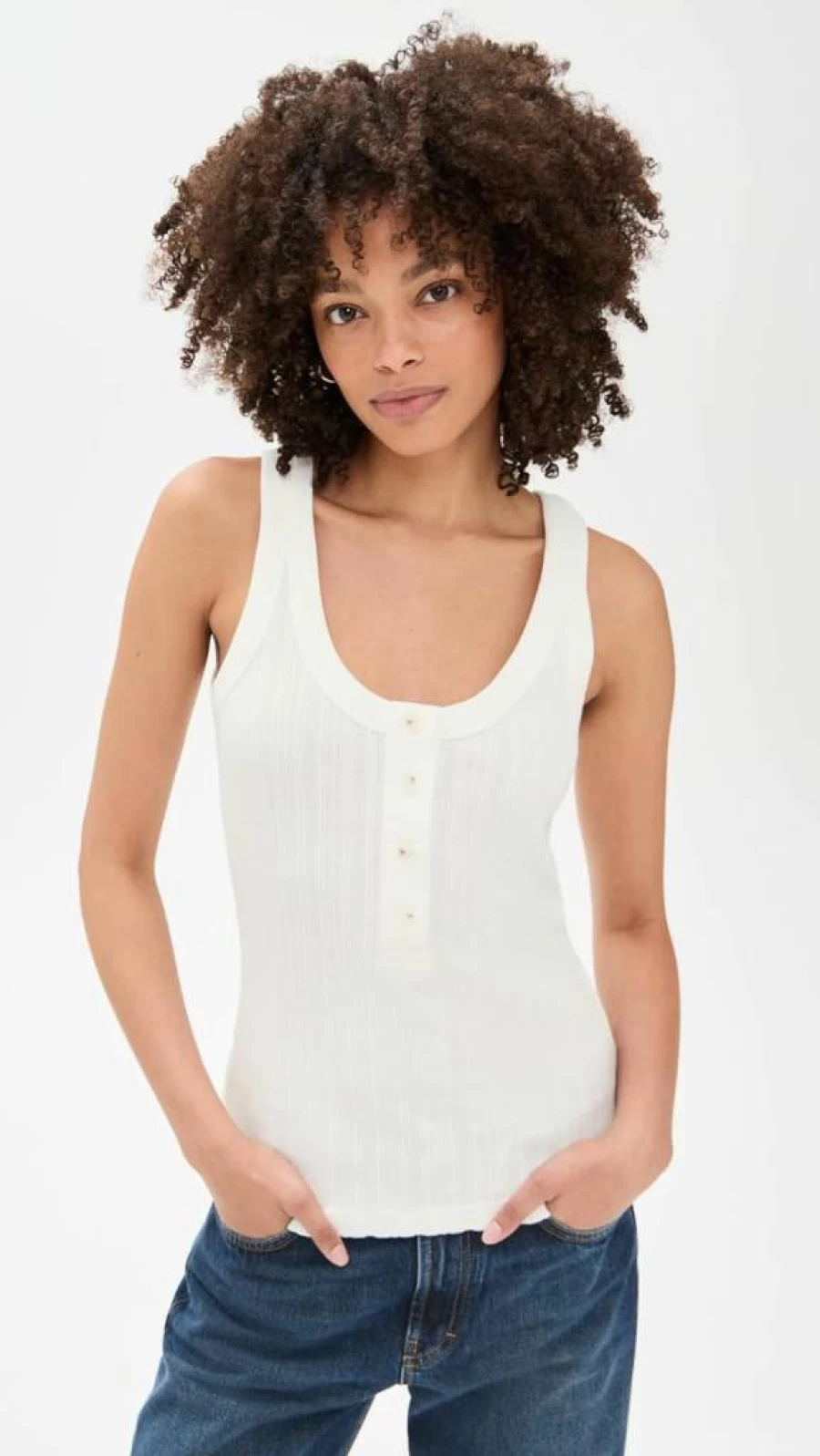 Closed Women's Half Button Placket Slim Fit Tank Top - Casual Summer Sleeveless Blouse